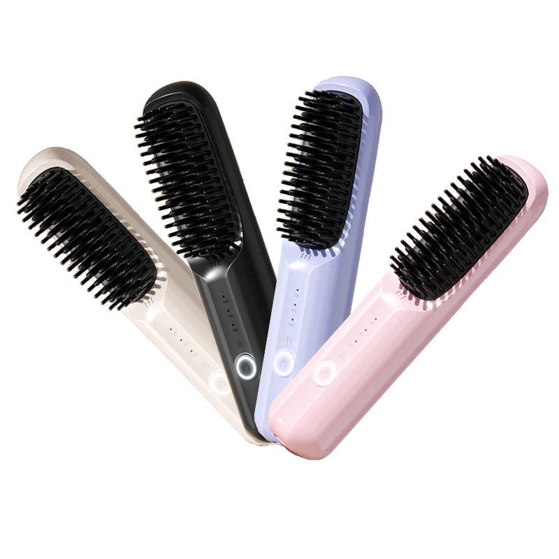 Portable Cordless Ceramic Hair Straightener Brush 2-in-1 Hot Comb Straightener Negative Ion Technology 3-Temperature Adjustable