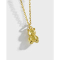 Pretty Solid Sterling Silver 925 Jewelry Gold Plated Cute Teddy Bear Necklace for Girls MegaBDM