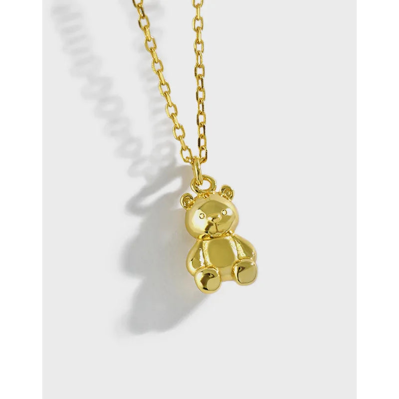 Pretty Solid Sterling Silver 925 Jewelry Gold Plated Cute Teddy Bear Necklace for Girls MegaBDM