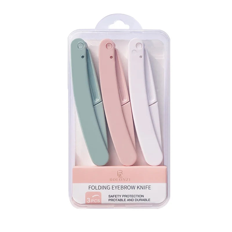 Wholesale 3pcs Set Portable Folding Trimming Blade Shaver Knife Hair Remover Razor Sharp Plastics Handle Eyebrow Trimmer