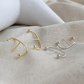 New Design 925 Silver Curved Bar Stud Earrings with Double Ball Minimalist Sculptural Jewelry for Women Daily Wear
