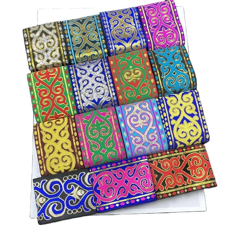 10cm Diy Clothing Sewing Mpolyester Lace Fabric Material Costume Bag Colourful Jacquard Webbing Lace Trims Ethnic Lace Ribbons