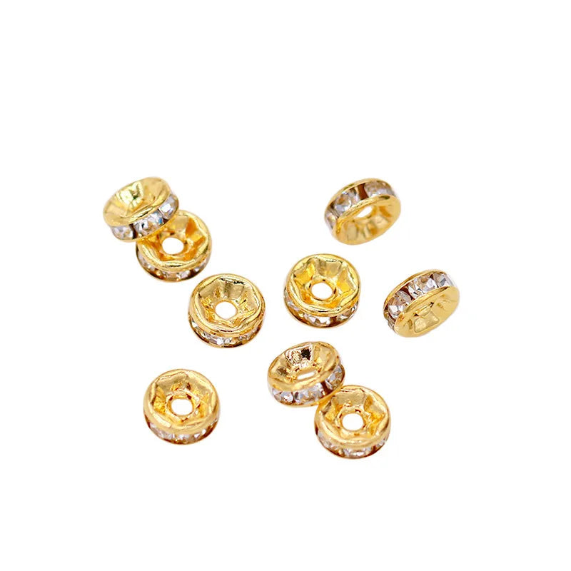 AA01604 4mm 5mm 6mm 8mm Custom Diy Jewelry Accessories Encrusted Diamond Bracelet Gold Plated Large Hole Round Spacer Bead
