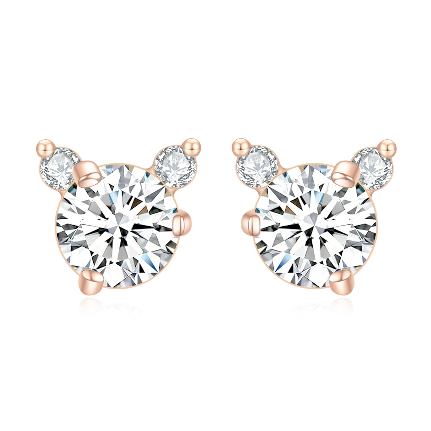 OL0963 Abiding Fine Jewelry Brand New Round Cut White Moissanite Diamond Real Silver 14K Gold Plated Stud Earrings for Women