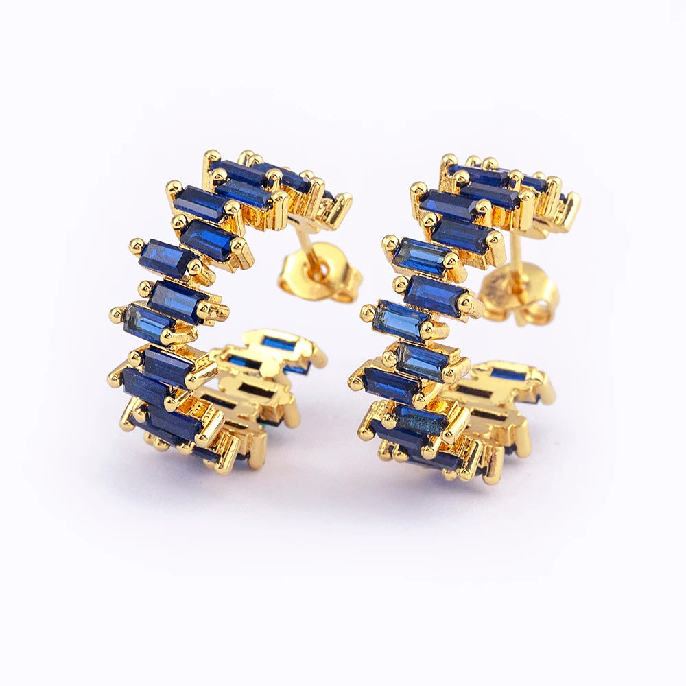 QIKU Geometric Rhinestone Hoop Earrings 5 Colors Copper Cubic Zirconia Charm Wedding Party Jewelry Accessories Women Wholesale