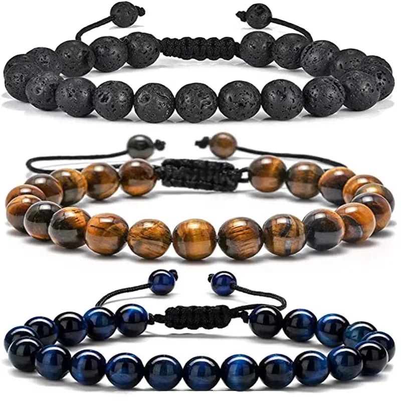 6mm Natural Healing Power Gemstone Crystal Stone Beads Adjustable Tiger Eye Amethyst Bracelets for Women Men