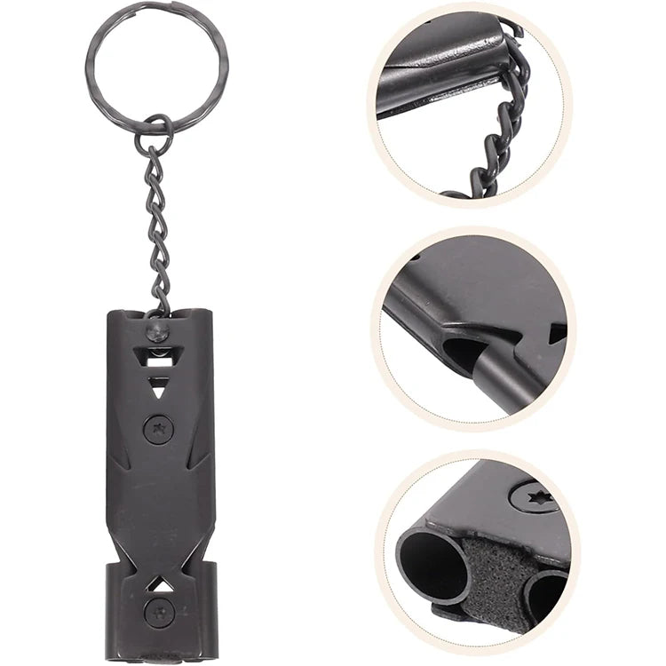 Hot Sale Stainless Steel Dual Tubes Whistle with Keychain Loud Emergency Whistle for Outdoor Survival