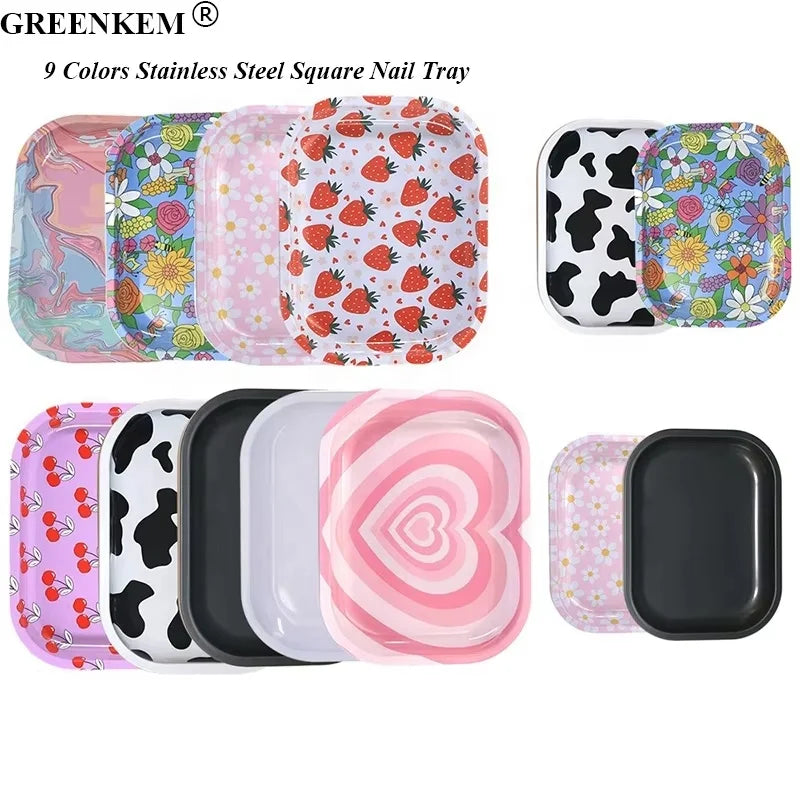 New 9 Colors Stainless Steel Multi Use Metal Square Nail Tray Jewelry Tray Nail Art Special Plate Cosmetic Storage Tray