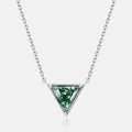 Geometric Triangle Necklace Women's Pendant Sterling Silver Round Green Moss Agate Necklace