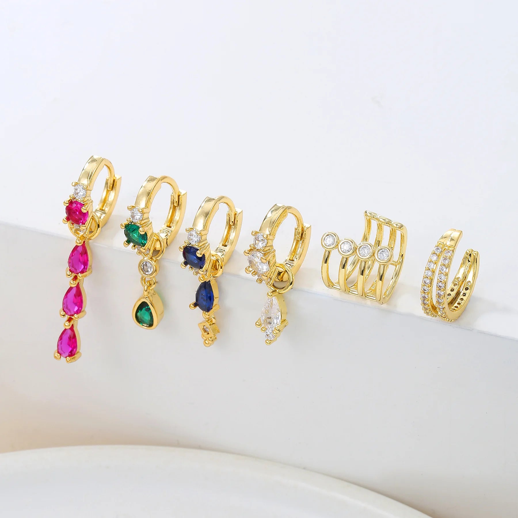 6Pcs Stunning Colorful Gemstone Pendant Earrings for Brides Valentine's Day Fashion Trends Jewelry Sets