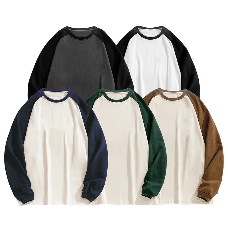 Heywe Oversize Cotton Thin Hoodie Color Contrast Patchwork Men's T-shirt Custom Logo