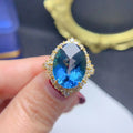 Factory Supply Luxury 925 Sterling Silver 18K Gold Plated Engagement Rings Oval Cut Natural Topaz for Women Wedding