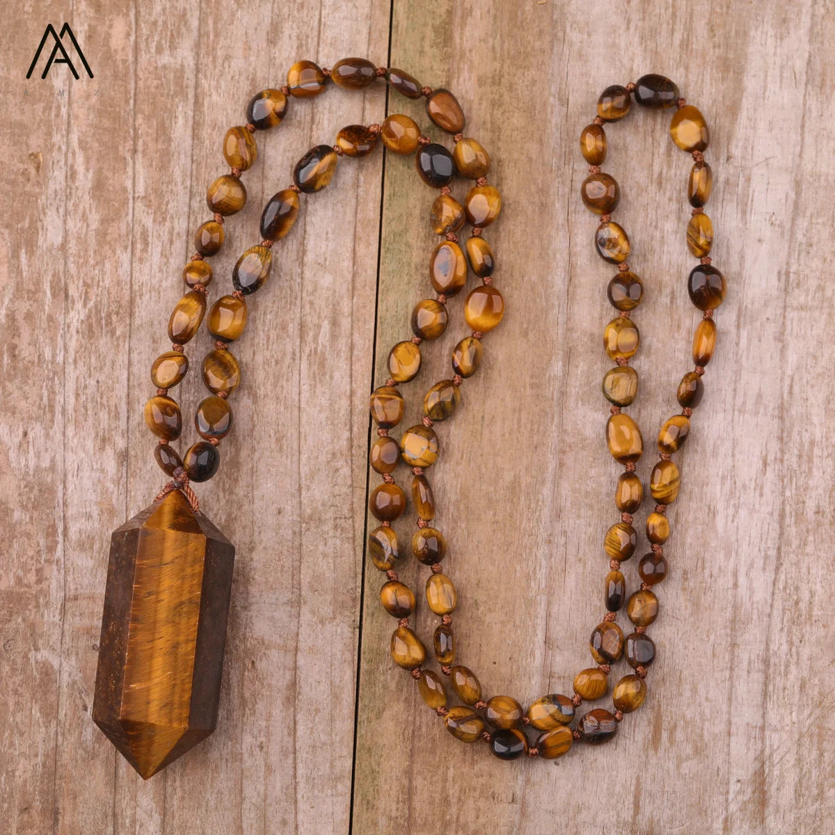 Tiger Eye Mala Necklace for Men Gift  Healing Energy Chakra Handmade Double Point Pendant Necklaces