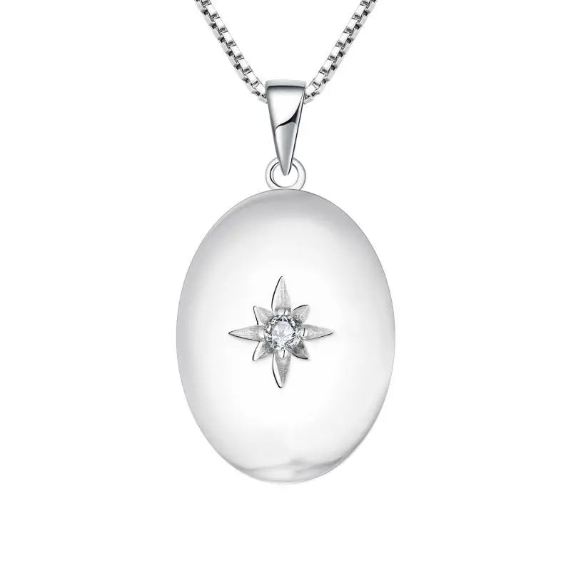 925 Sterling Silver Oval Shaped Pendant North Star Picture Locket Customized Unfinished Ash Pendant Round Zircon