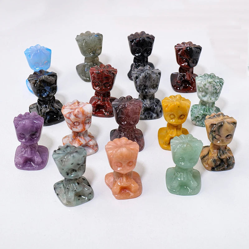 Natural Crystal Groot Tree Man Carving Crystal Raw Stone DIY Semi Precious Stone Cartoon Figurine Craft Ornament