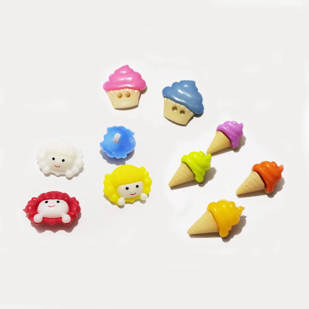 Lovely Cartoon Little Toy Girl Eat Ice Cream Cone Cupcake Design Shank Plastic Children Clothes Diy Buttons