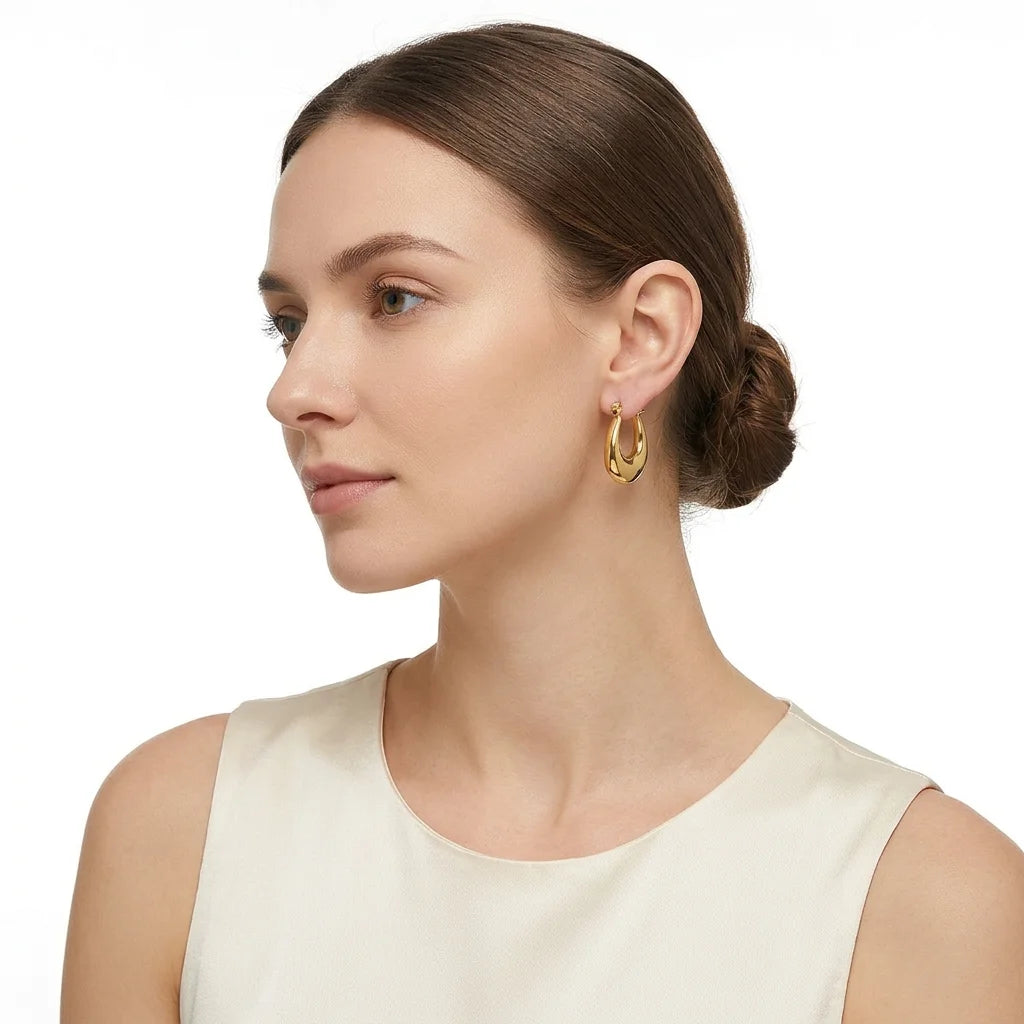 Xinyashang Women's Hypoallergenic 316 Stainless Steel Jewelry PVD Gold Plated Minimalist Hoop Earrings Non Tarnished Jewelry