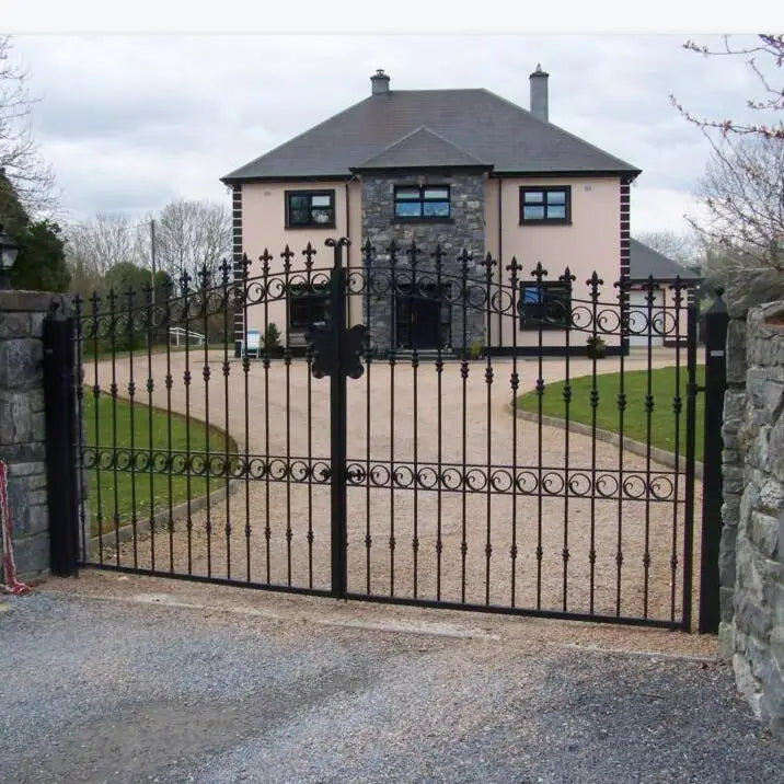 Simple Hebei Outdoor Courtyard Custom Hand Forged Wrought Iron Driveway Main Gate Designs