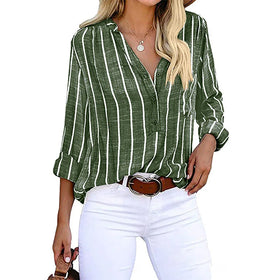RNSHANGER Casual Loose Striped Shirts for Women Autumn Vintage Women's Oversized Blouses Fashion Elegant Youth Female Shirts