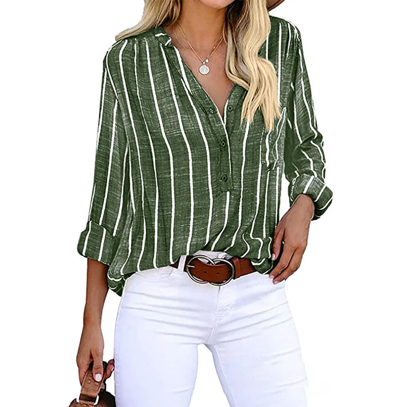 RNSHANGER Casual Loose Striped Shirts for Women Autumn Vintage Women's Oversized Blouses Fashion Elegant Youth Female Shirts