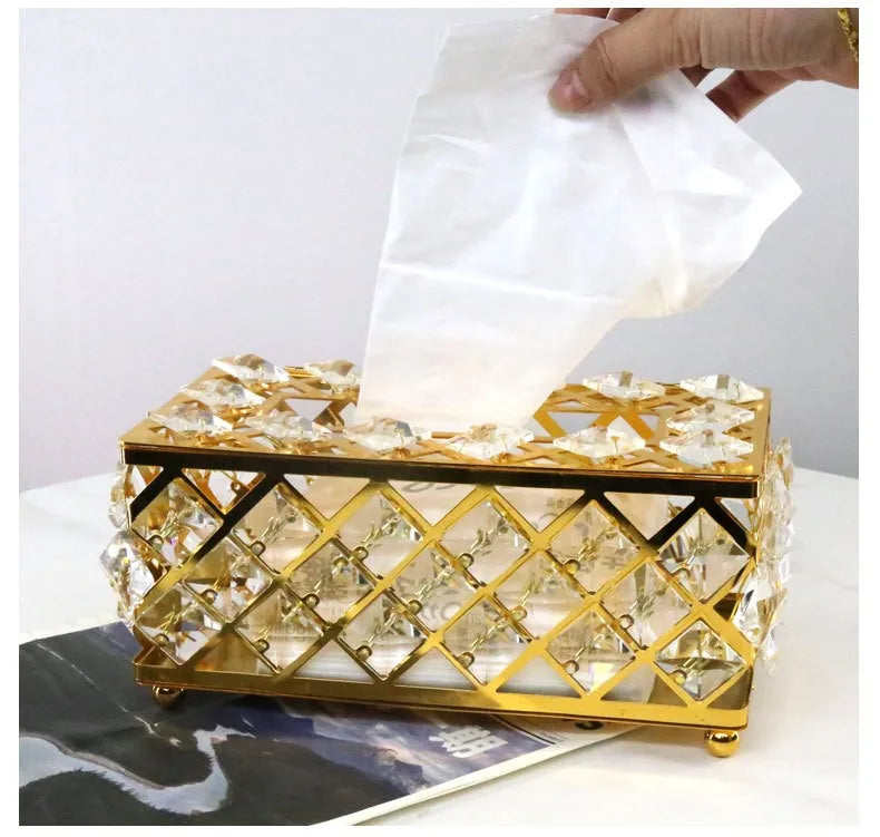 QIAN HU  European Style Crystal Rhinestones Tissue Box Trash Can for Home Decoration
