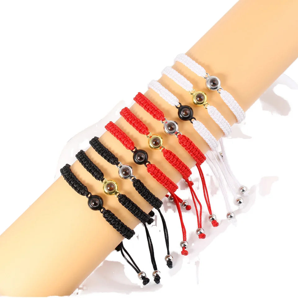 Personalized Friendship Braided Rope Photo Projection I Love You in 100 Languages Bracelet for Couple