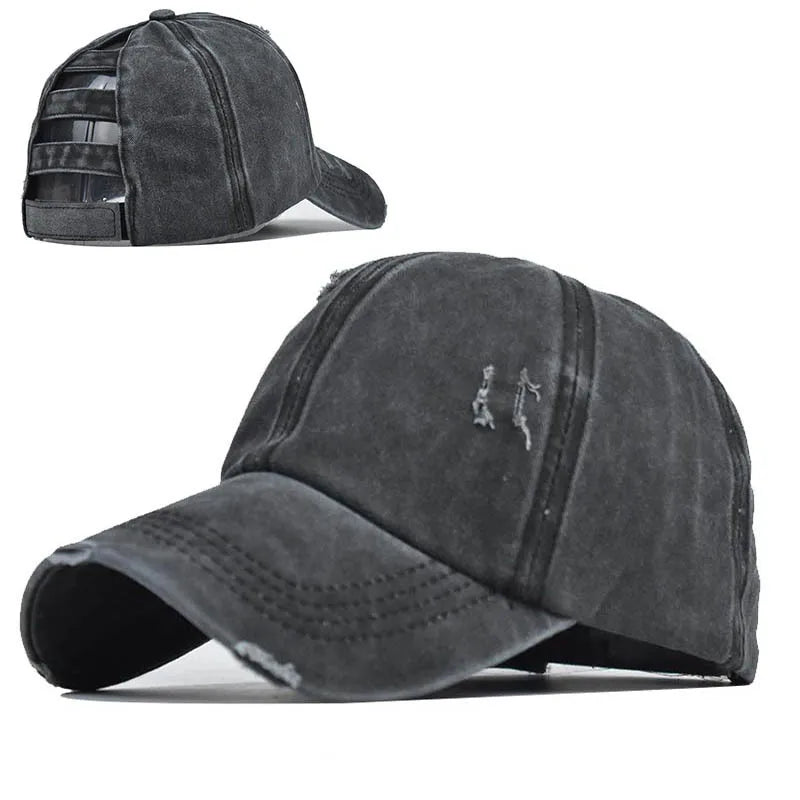 Ponycap Messy High Bun Hat Mesh Cross Cutout Ponytail Women's  pony Tail Baseball Caps
