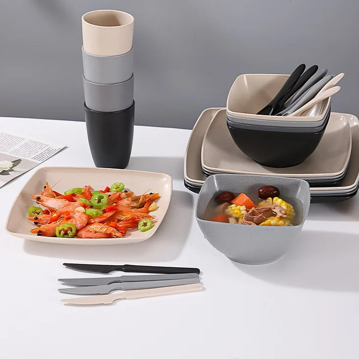 Custom Microwave Safe Soup Rice Mugs Dinnerware Set Eco-Friendly Disposable BPA-Free Wheat Straw Tableware