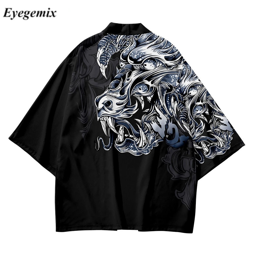 Japanese Samurai Cardigan Yukata Women Men Cosplay Haori Fashion Harajuku Design Dragon Print Traditional Kimono Anime Plus Size