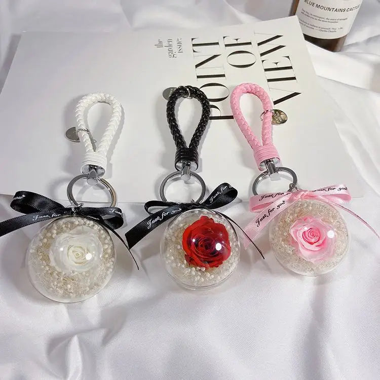 Wholesale Preserved Rose Flower Keychain for Girl Women Car KeyChain Bag Charm Mother's Day Gift Eternal Flower Rose Key Chains