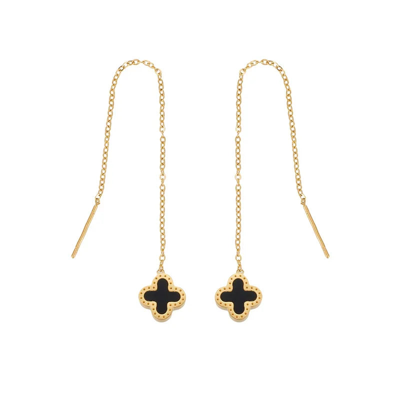 Nabest 18K Gold Plated Earrings Wire Link Women Waterproof Stainless Steel Four Leaf Clover Charm Tassel Earing Jewelry