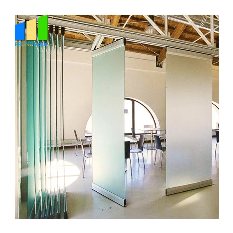 Aluminum Frame Removable Luxury Double Frosted Glass Folding Room Partition Walls for Office Outdoor & Warehouse Use