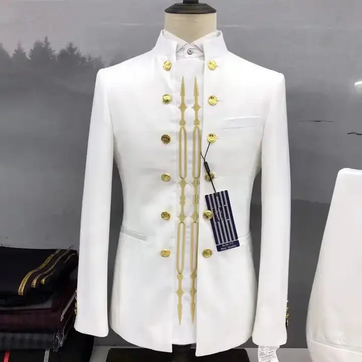 Ready to Ship White Embroidered Men Suits Fashion Wedding Business Party 2 Piece Suit Set for Men Tuxedo Suits