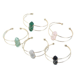 New Fashion Natural Crystal Crafts Hexagonal Column Bangle Opening Natural Stones Brass Wire Stone Bangle for Men