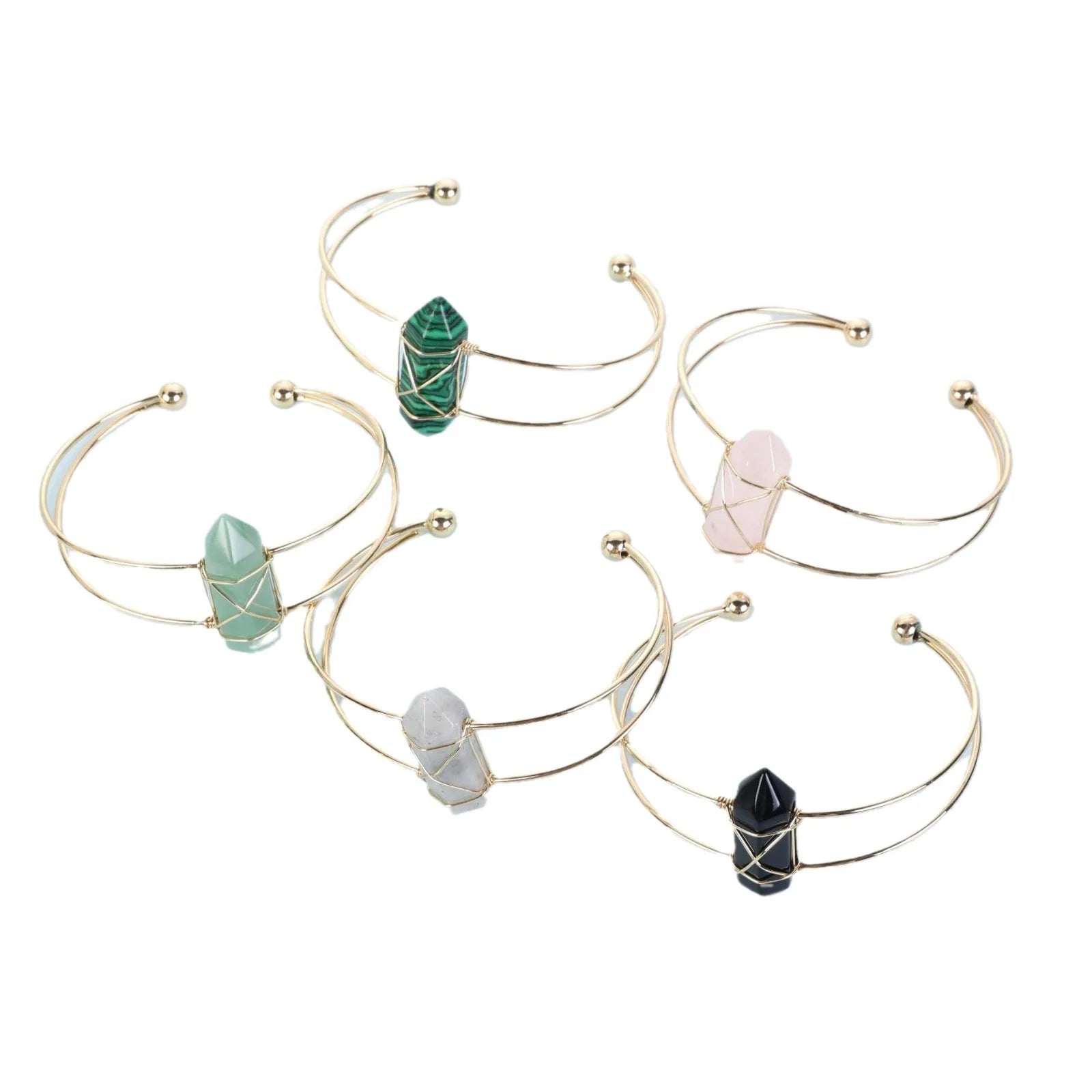New Fashion Natural Crystal Crafts Hexagonal Column Bangle Opening Natural Stones Brass Wire Stone Bangle for Men