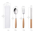 3 in 1 Portable Reusable Outdoor Wood Handle Flatware Picnic Camping Travel Metal Fork Cutlery Set in Case