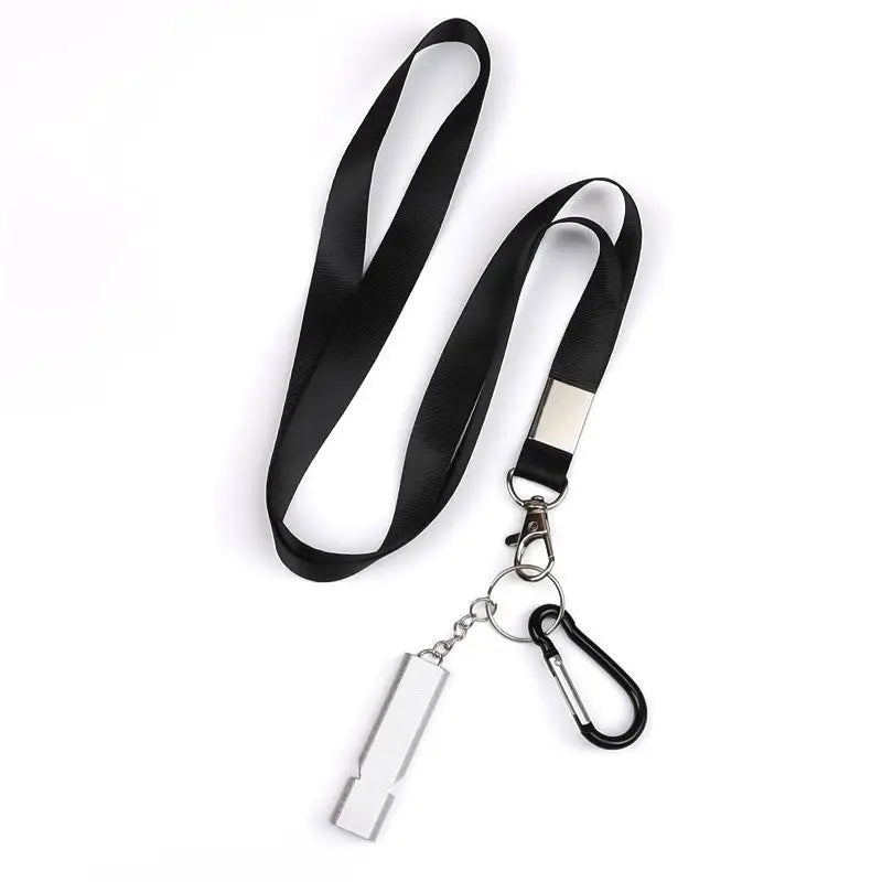 Wholesale Custom Outdoor Survival Kits Polyester Lanyard Carabiner with Dual Camping Emergency Whistle for Outdoor Enthusiasts