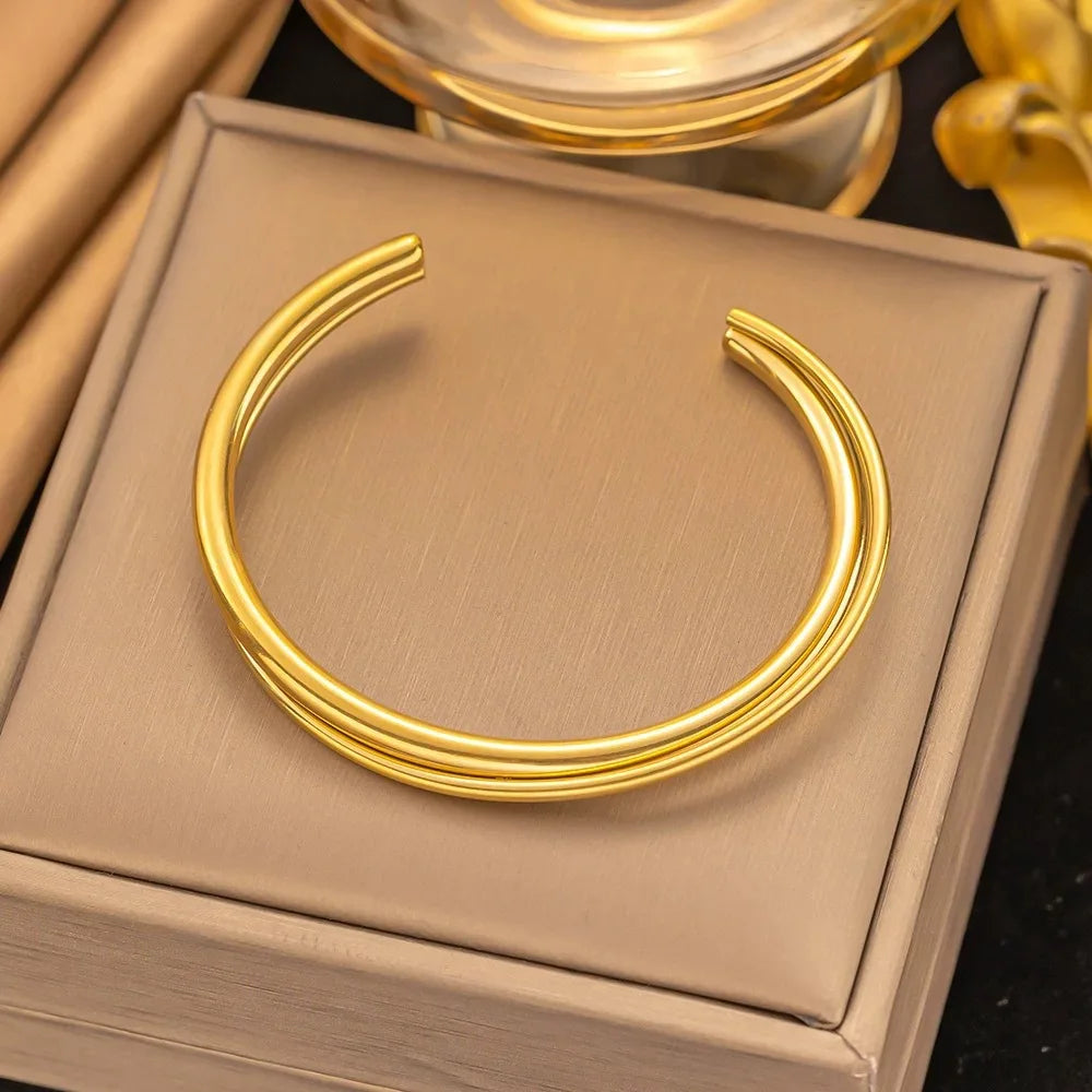 MECYLIFE 18K Gold Bangles Women Fashion Bangles Stainless Steel Cuff Bracelet