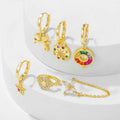 2023 Fashion Jewelry Colorful Zircon Earrings 18K Gold Plated Brass Earrings Simple Fringe Six-Piece Earring Set for Women