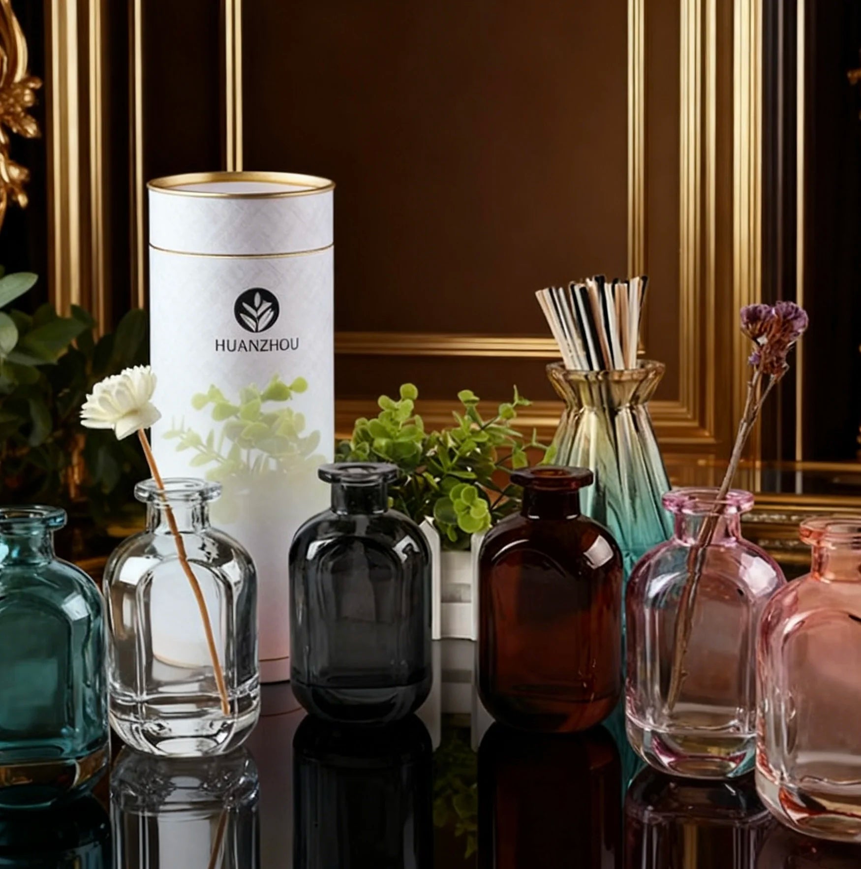 Hot Sell Luxury 5oz 150ml  Empty Reed Diffuser Glass Bottle Home Aroma Diffuser With Lids