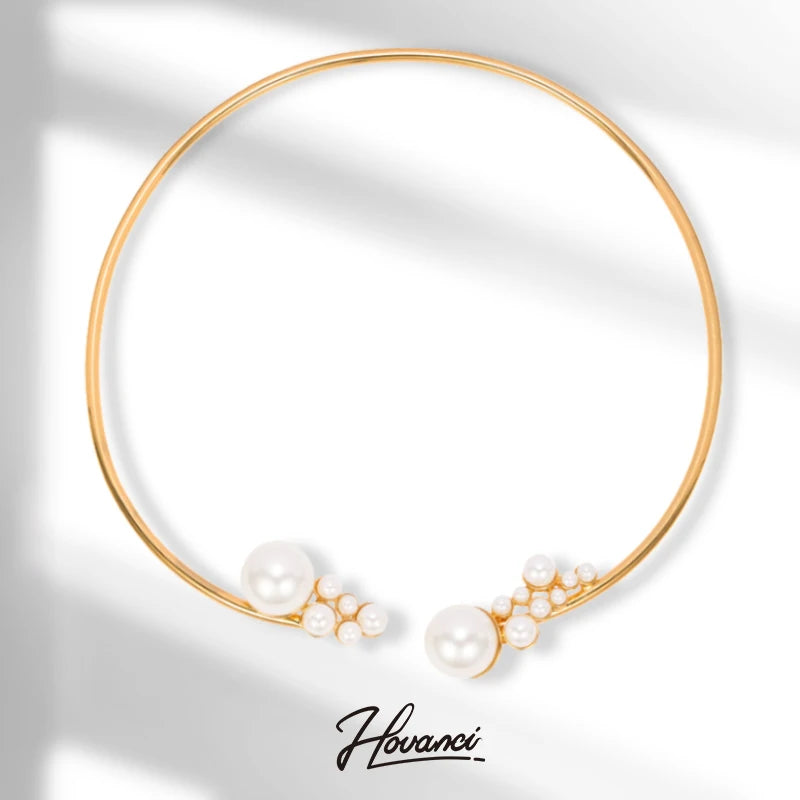 HOVANCI Crystal Point Necklace 8 Tarnish Free 18k Gold Plated Plain Pearl Gold Cuff Choker Necklace Women