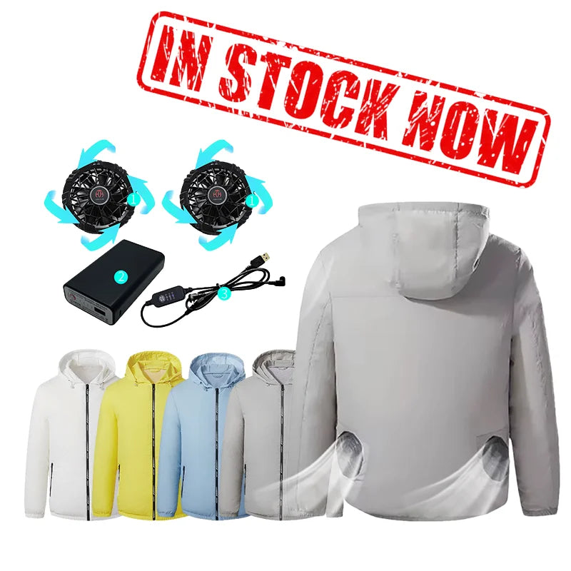 Best Selling Custom Outdoor Workwear Unisex Cooling Jacket Breathable Zipper Closure Nylon OEM Hiking Battery Powered