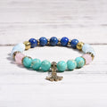 Natural Gemstone Chakra Mala Yoga Beaded Bracelet Jasper Leaf Stress Relief Bracelet for Women Mother's Day Gift