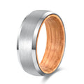 POYA Classic 8mm Tungsten Ring for Men Beveled Edges with Silver Wood Liner for Anniversary Engagement Gift MegaBDM