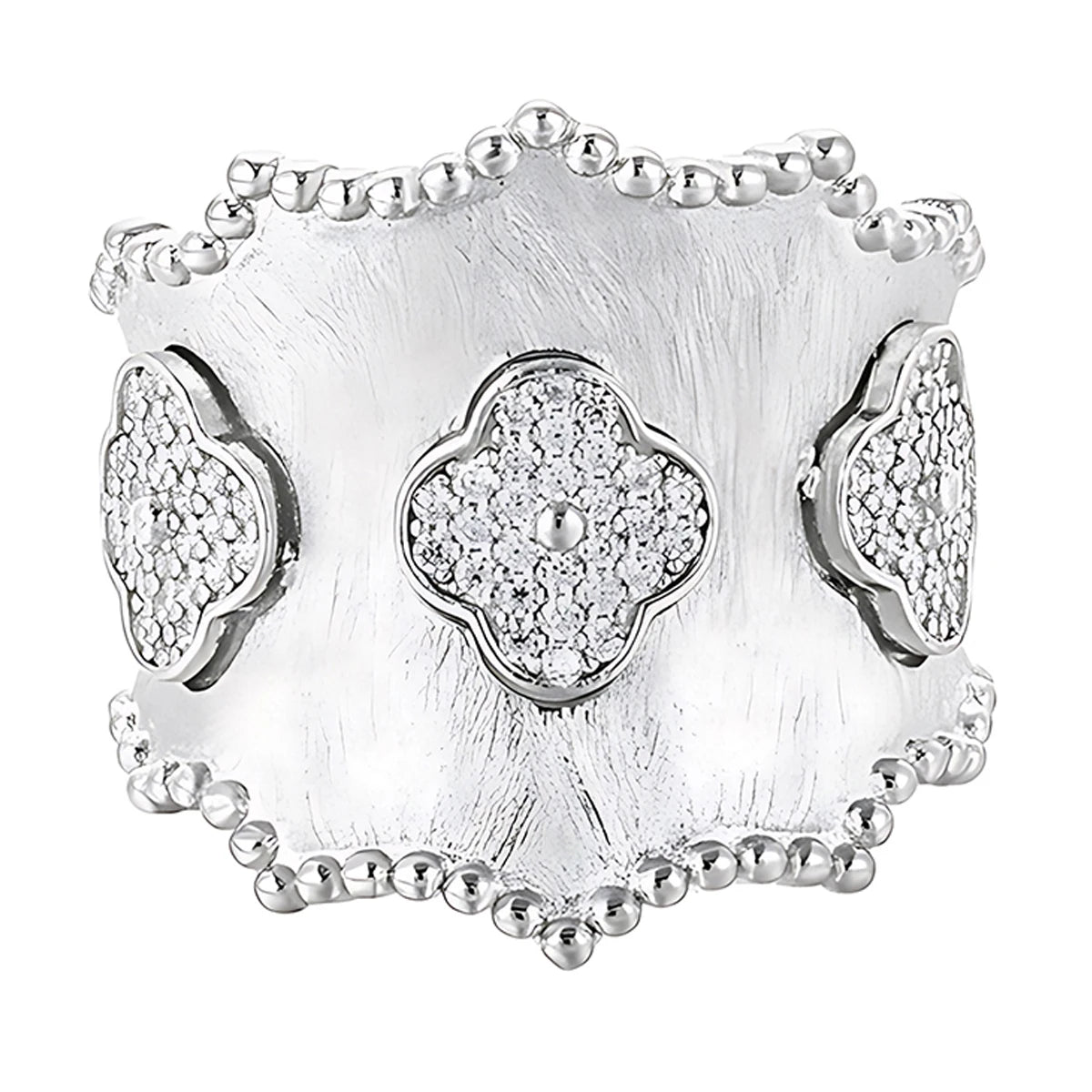 Fine Beaded Four Leaf Flower Jewelry Rings for Women 925 Sterling Silver Fashion Adjustable Statement Mens Zircon Ring Custom