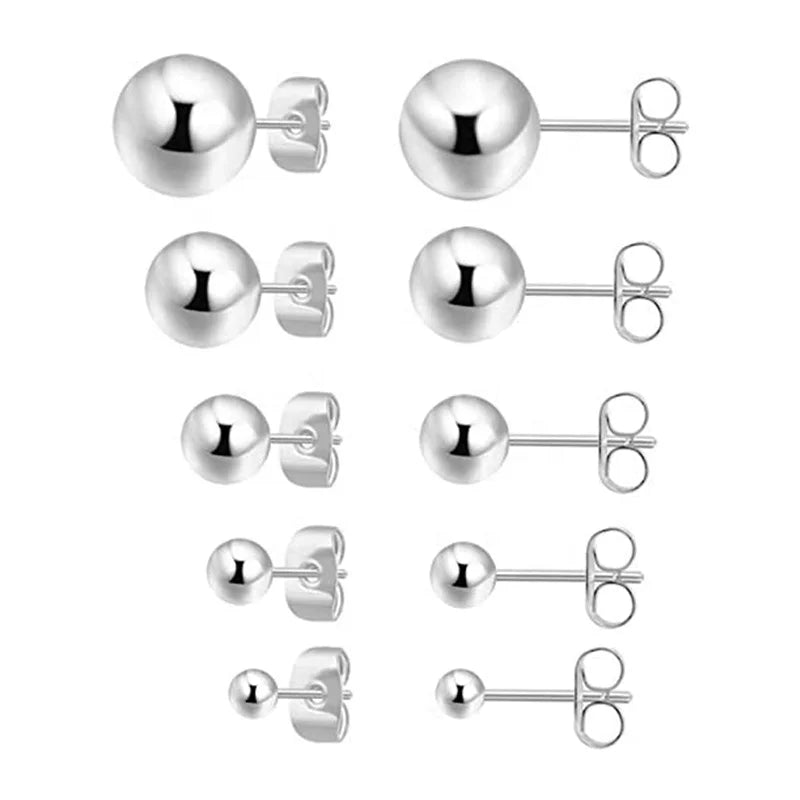 GE50 Korean Fashion Hypoallergenic Piercings Multiple Sizes 925 Sterling Silver Mini Bead Ball Stud Earrings Women Fine Jewelry