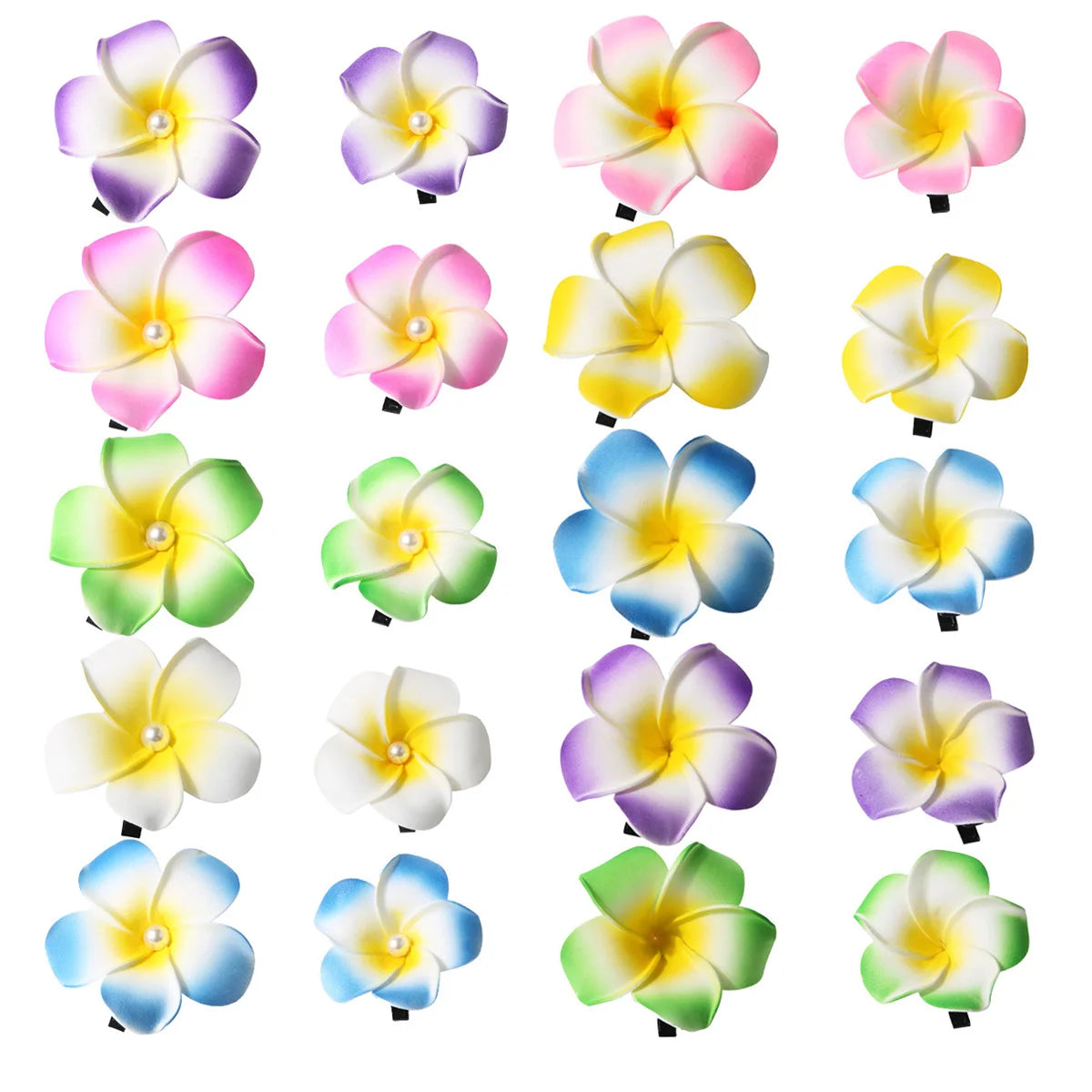 KUACHI Wholesale Cheap Simulation Frangipani Flower Hair Clip Beach Holiday Hawaiian Flower Hair Clips Cute Kids Hair Clips