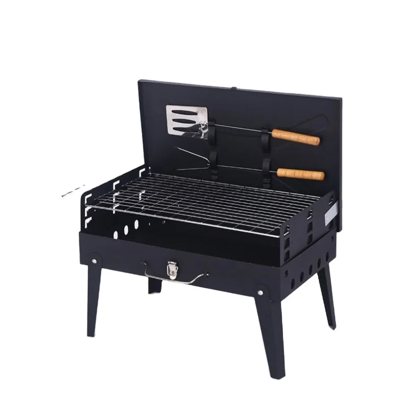 Customized Logo Folding Camping Tabletop Black BBQ Grills 44*27*21 for Outdoor Charcoal Cooking