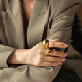 New Fashion Wholesale Custom Non Tarnish 18K Gold Plated Stainless Steel Rings Luxury Chunky Wide Irregular Rings for Women