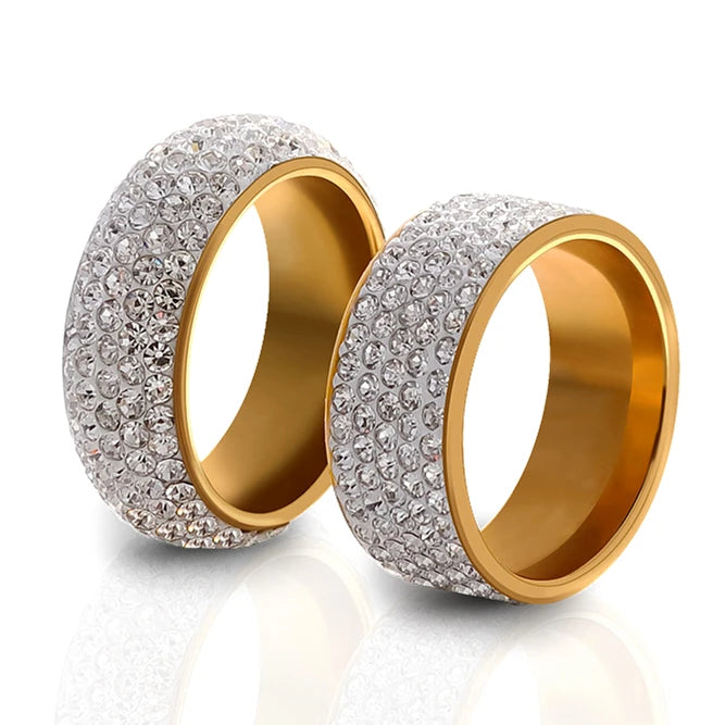 Romantic Couple Zircon Ring Personality Stainless Steel Ring Fashion Sparkling Five Rows Diamond Ring for Women Men